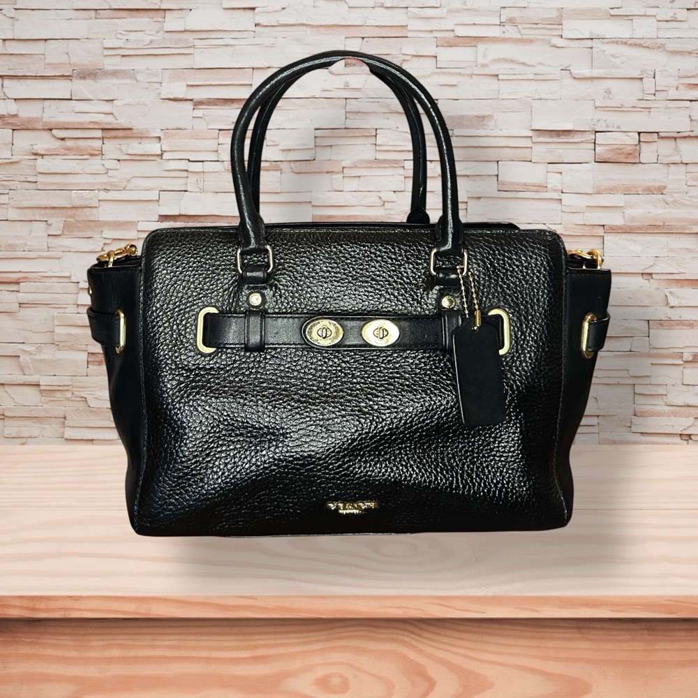 Coach Swagger Black Satchel Bag with Gold Accents F55665 EUC